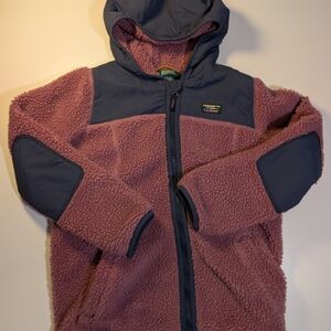 L.L. Bean Youth Mountain Classic Hi-Pile Fleece Hooded Jacket M 10-12 Pink Grey